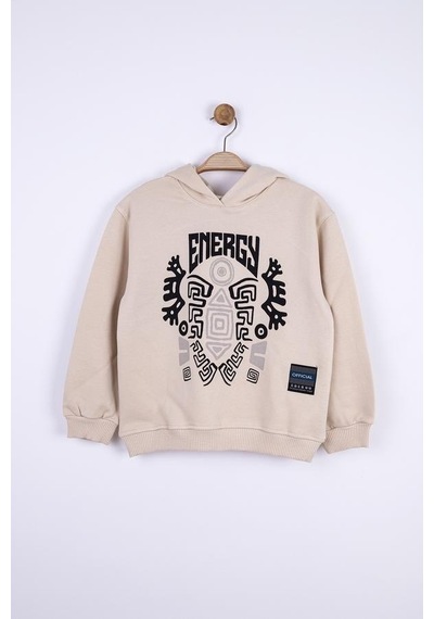 Nk Kids Erkek Çocuk Kapüşonlu Energy Baskılı Sweatshirt-13013-bej Bej
