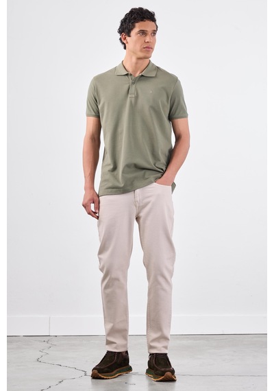 Dufy Haki Düz Erkek T-shirt - Slim Fit Haki
