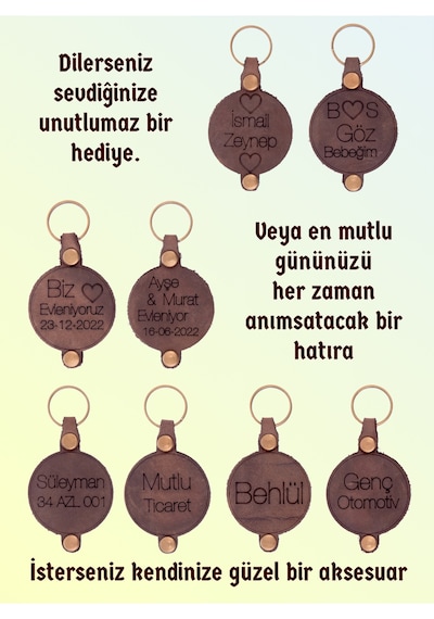 Kişisel Gerçek Deri Anahtarlık. Kişiye Özel İsim Yazılı An218014