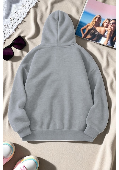 Uyguntarz Unisex Kalp Lolipop Detayli Baskılı Oversize Sweatshirt Gri