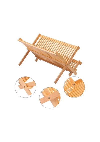 2 Katlı Bambu Katlanabilir Tabaklık Bulaşıklık Mutfak Dekoratif Bulaşık Kurutma Rafı Organizer Bambu Diğer