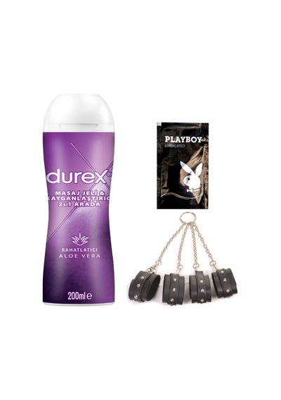 Durex Aloe Vera Masaj&kayganlaştırma Jel + Siyah Deri El Ve Ayak Kelepçesi + Hediye