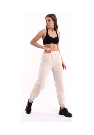 Winmoda34 Jogger Bol Kesim Kalın 3 Iplik Şardonlu Eşofman Altı Kadın Ekru