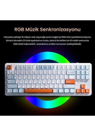 Aula F87 Pro Mekanik Rgb Tkl Nimbus V3 Switch Kablosuz Makrolu Hot Swap Klavye Turuncu