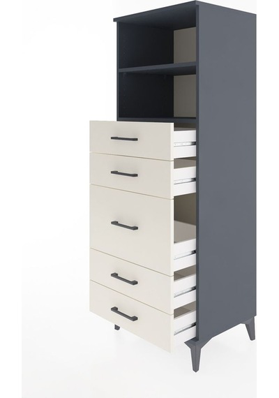 Hyperion Dolap 2 Raflı 5 Çekmeceli 60x44x163 Antrasit-aytaşı Antrasit