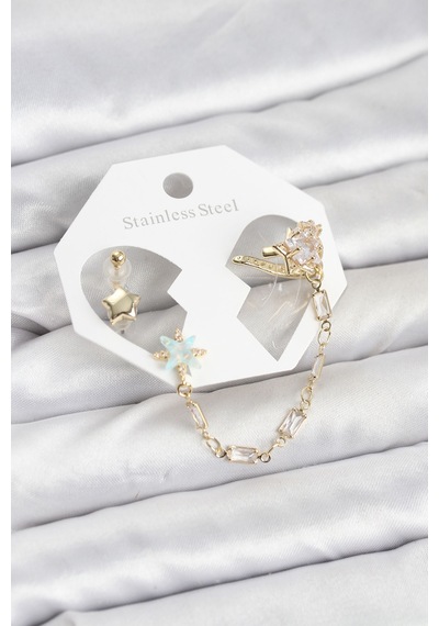 Yıldız Figürlü Pirinç Küpe Seti Gold Renk Renkli 33059906