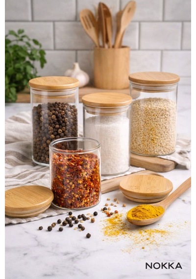 12 Adet Bambu Kapaklı Borosilikat Baharatlık, Saklama Kabı, Çerezlik 200 Ml Diğer
