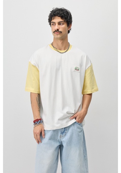Vamos Oversize Baskılı Tişört V70-208 Sarı