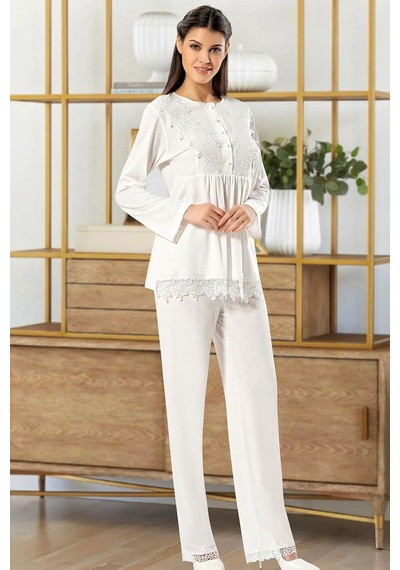 Xses 4100 Kadın Hamile Lohusa Sabahlıklı Pijama Takım-ekru