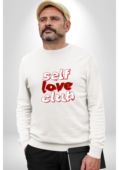 Kendini Sevme Kulübü Sokak Stili Unisex Beyaz Sweatshirt Beyaz