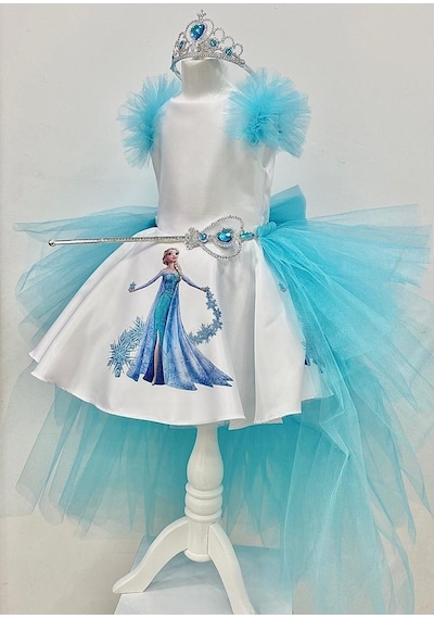 Elsa Model Etek Baskılı Kız Çocuk Doğumgünü Elbise & Parti Kostüm
