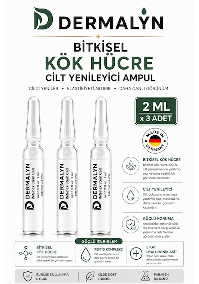 Dermalyn 3 Adet Bitkisel Kök Hücre Cilt Yenileyici Mimik Kırışıklık Yaşlanma Karşıtı Ampul Serum Dermaroller
