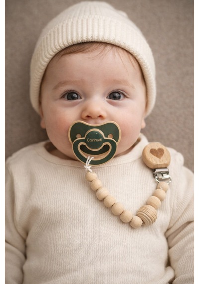 My Baby Kumsal Çok Şık Ahşap Boncuklu Özel Dizayn Şık Görselli Emzik Askısı Eac Belgeli 2506