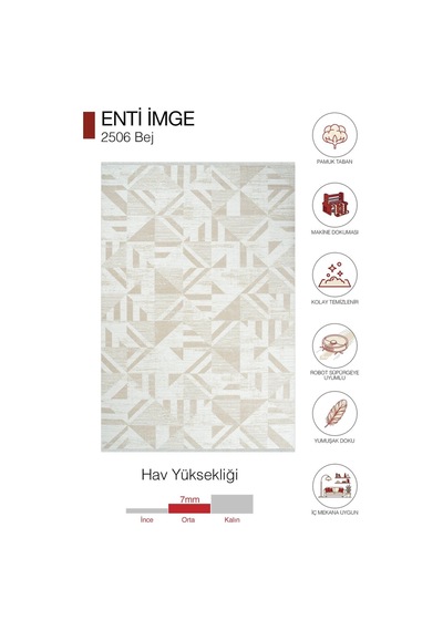 Hoom Rugs İmge 2506 Bej Geometrik Desenli Akrilik Salon Halısı