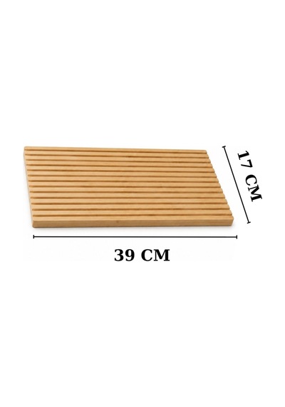 Bambu Sunumluk 39x17 Cm Kahvaltı Peynir Zeytin Servis Tahtası Oluklu Ahşap Sunum Tabağı Açık Kahverengi