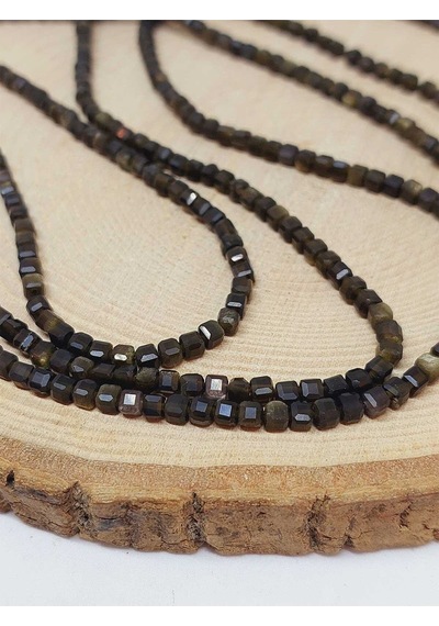 Golden Obsidyen Taşı Küp Şekilli Dizi 3mm 51170 Çok REnkli
