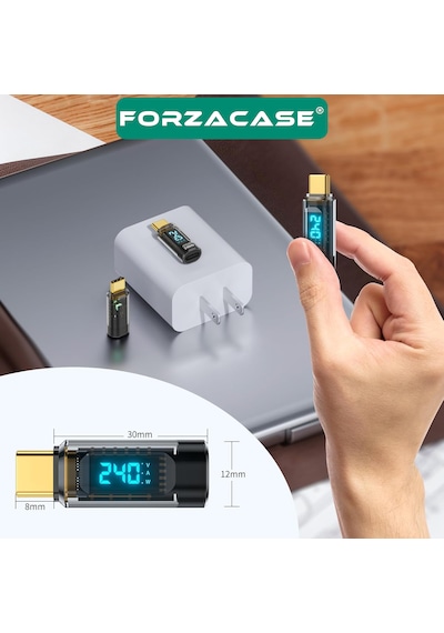 Forzacase 240w Pd 3.1 Hızlı Şarj 40gbps Data Veri Aktarıcı Dijital Ekranlı Type-c Adaptör - Fc1185 Şeffaf