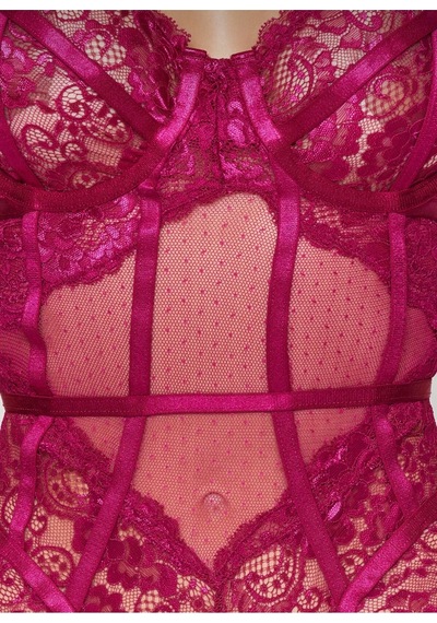 Loveria Fuşya Dantelli İp Askılı Örme Babydoll Fuşya Fuşya