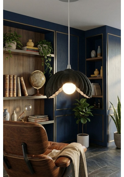 Siyah Tekli Lotus Formlu Modern Avize Salon Dayanıklı Plastik Dekoratif Sarkıt Aydınlatma Ayarlanabilir Kablo