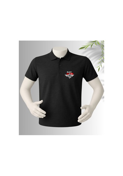 Dafri Özel Tasarım Sat Baskılı Polo Yaka %100 Pamuklu T-shirt Siyah