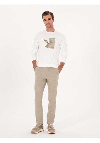 Cacharel Bej Slim Fit Yün Karışımlı Kanvas Pantolon