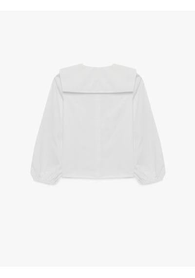 Koton Fiyonklu Uzun Kollu Oversize Pamuklu Bebe Yaka Gömlek Ekru 7wmg60022aw