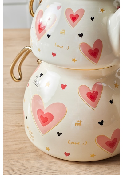 Karaca Pink Love Emaye Kalp Detaylı Midi Boy Çaydanlık Takımı 3,1 Litre