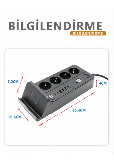 4'lü Priz Çoklayıcı Kablosuz Şarjlı 4 Usb + Type-c 3000w 24 Saat Dijital Zamanlayıcılı 2 Metre Kablolu Akıllı Priz 0 - 2 M