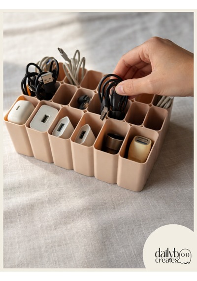 Dailyboo Creates Kablo Ve Adaptör Organizeri-saklama Kutusu-22 Bölmeli Çekmece Düzenleyici Bej