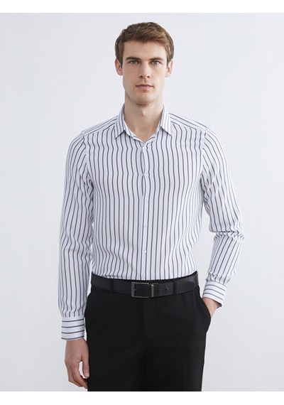 Lcw Busıness Lacivert Slim Fit Uzun Kollu Çizgili Armürlü Erkek Gömlek