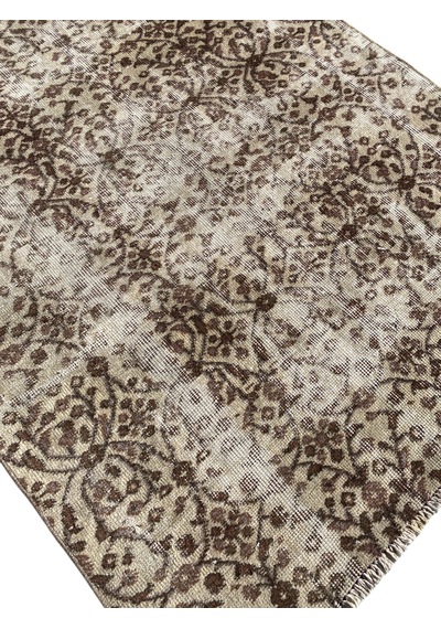 El Dokuma Eskitme Vintage Halı 105x193 Kahverengi İnce Halı Kahverengi