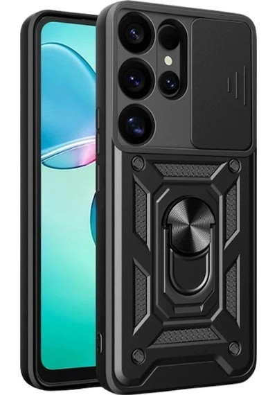 Samsung Galaxy S25 Ultra Kılıf Pars Lens Yüzüklü Silikon - Siyah