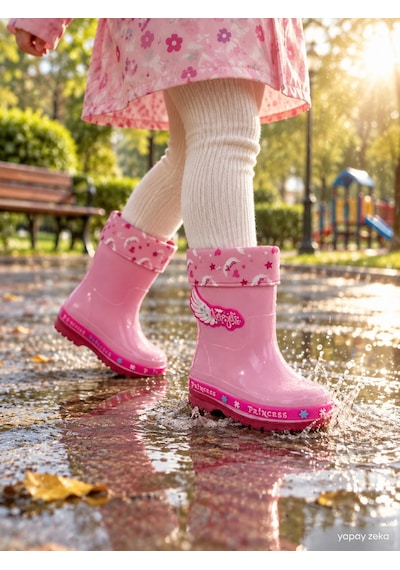 Mini Bonito Kız Çocuk Prenses Desenli İçi Astarlı Kaymaz Tabanlı Kışlık Yağmur Çizmesi Beyaz - Pembe Mini Bonito Kız Çocuk Prenses Desenli İçi Astarlı Kaymaz Tabanlı Kışlık Yağmur Çizmesi Beyaz - Pembe