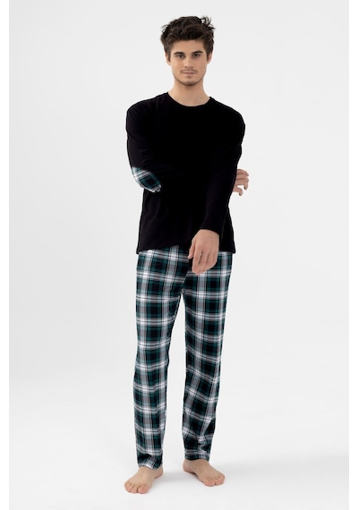 Koza İç Giyim Erkek Pamuklu Uzun Kollu Yamalı Ekose Desenli Pijama Takımı Ko60104 Yeşil
