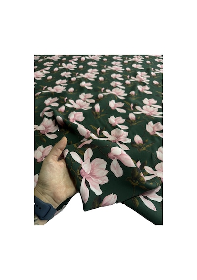 İpek Floş Maroken Kumaş Saten Arka Yüzey Dökümlü Polyestersiz Elbiselik 135 Cm En 3000 -29 Pembe Çiçekli