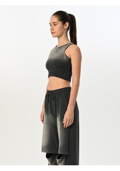 Kız Çocuk Pamuklu Sıfır Kol Crop Bluz-15518 Füme