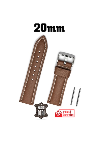 20mm Kahverengi Hakiki Deri Saat Kordonu Kayış Açık Kahverengi