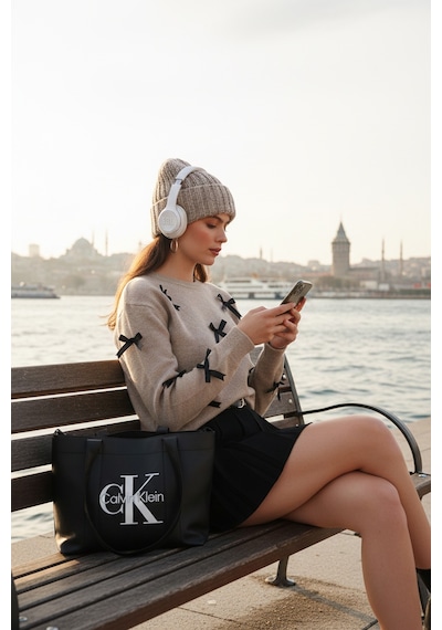 Lela Premium Regular Fit Bisiklet Yaka Fiyonk Detaylı Triko Bayan Kazak 680Kz00155 Vizon