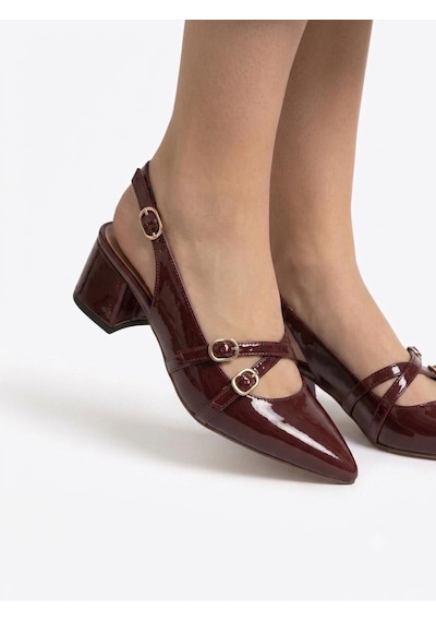 Asmi Shoes Kadın Jela Bordo Rugan 4 Cm Kısa Topuklu Tokalı Ayakkabı