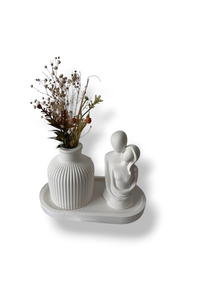 Modern Aşk Temalı Dekoratif Obje Seti Minimalist Vazo Ve Heykel Takımı Beyaz