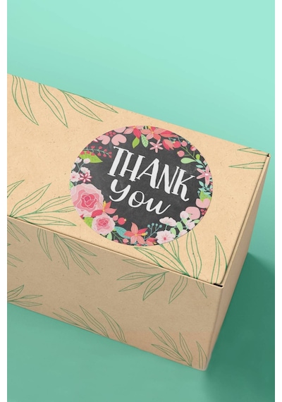Thank You Çiçekli Kargo Paket Sticker Etiketi 3x3cm St2057 Çok Renkli