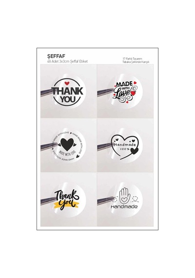 48 Adet Thank You-hand Made With Love Etiket, 17 Farklı Tasarım