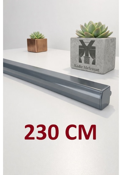 Antrasit Dekoratif Ray Alüminyum 2 Kanallı Dekoratif Metal Perde Kornişi Antrasit230cm - 855867284 Antrasit230cm