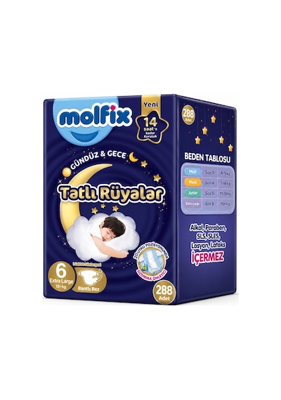 Molfix Tatlı Rüyalar Bebek Bezi 6 Beden15+ Kg Extra Large 288 Adet