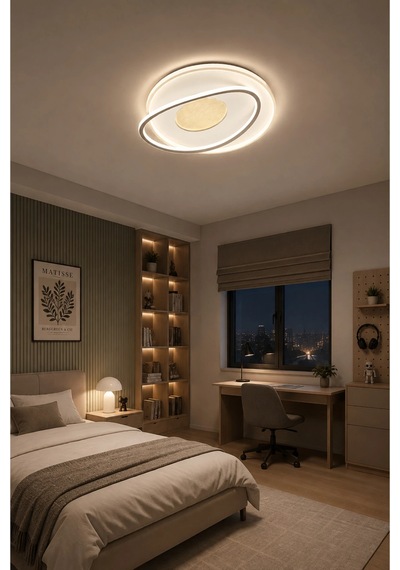 Modern Led Avize Işıklı Avize Beyaz Salon Oturma Odası Yatak Odası 100w 3 Renk Işık 50 Cm
