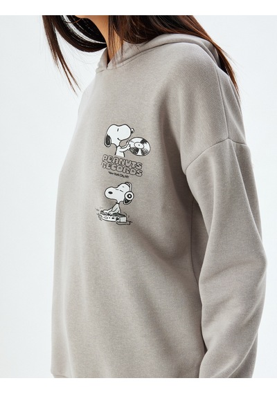 Koton Snoopy Kapüşonlu Sweatshirt Arkası Baskılı Şardonlu Lisanslı Gri 5wal10189ık