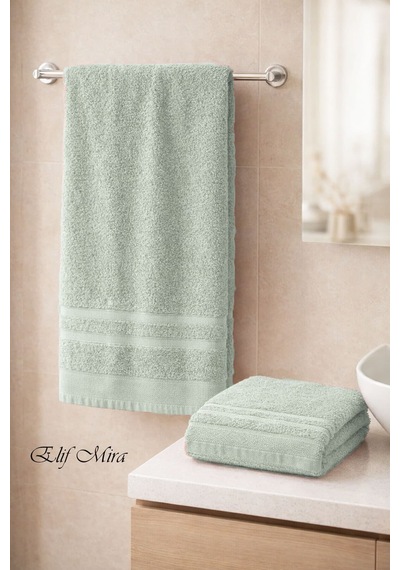 2 Parça Banyo Havlusu Seti Pamuklu Sude 70x140 + 50x85 Cm Yeşil