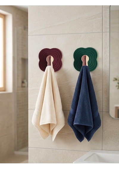 Mucit Home 2 Adet Bronz Detaylı Havlu Askısı Kendinden Yapışkanlı Banyo Askısı Kapı Arkası Askılık Renkli