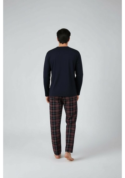 Lukitus Uzun Kol Sıfır Yaka Pamuklu Erkek Pijama Takımı Vlknekose Siyah