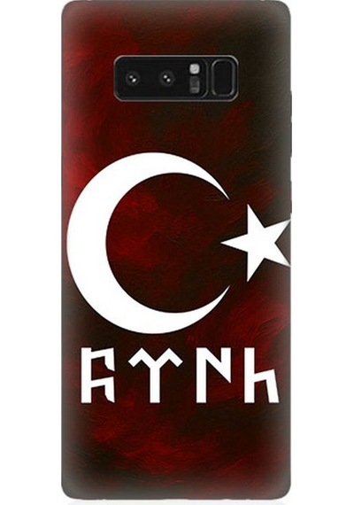 Samsung Galaxy Note 8 Uyumlu Göktürk Ay Yıldız Kompozisyonu Desenli Silikon Kılıf Çok Renkli